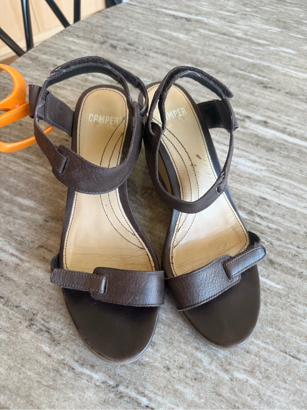 Camper Brown Leather Ankle-Strap Sandals